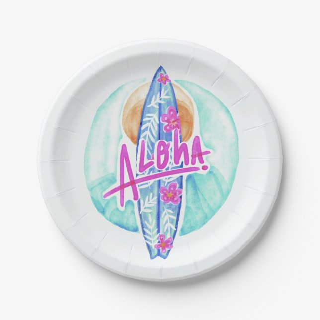 Plato De Papel Placas de papel Aloha Hawaiian Surfer (Anverso)