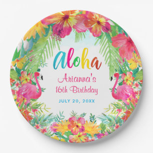 Plato De Papel Placas de papel Aloha Tropical Flamingo Cumpleaños