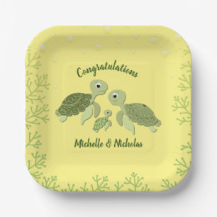 Plato De Papel Placas de papel amarillo Baby Shower de tortuga ma