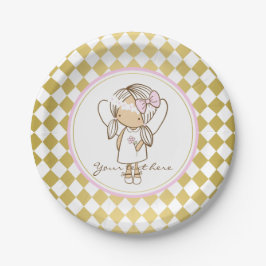 Plato De Papel Placas de papel Angel-Oro y Rosa