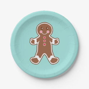 Plato De Papel Placas de papel Aqua Gingerbread Boy