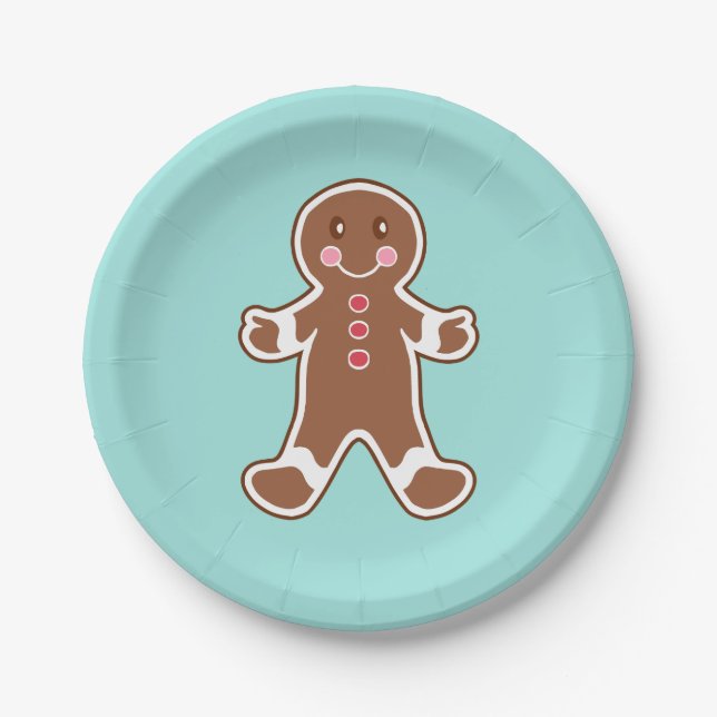 Plato De Papel Placas de papel Aqua Gingerbread Boy (Anverso)