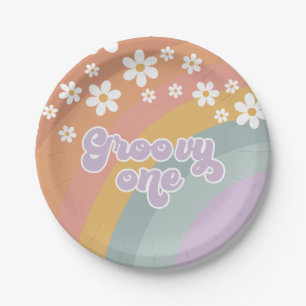 Plato De Papel Placas de papel arcoiris retro de color Groovy One