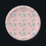 Plato De Papel Placas de papel atómicas icónicas rosadas de<br><div class="desc">Este modelo atómico icónico rosado de la placa de papel de Starbursts ofrece starbursts atómicos icónicos. ¡Eso correcto! La escuela vieja, primera señora Pink coloreó el fondo con los puntos del oro es el contexto perfecto para la turquesa vibrante, el apio calmante, y los círculos coloreados del verde kitschy de...</div>