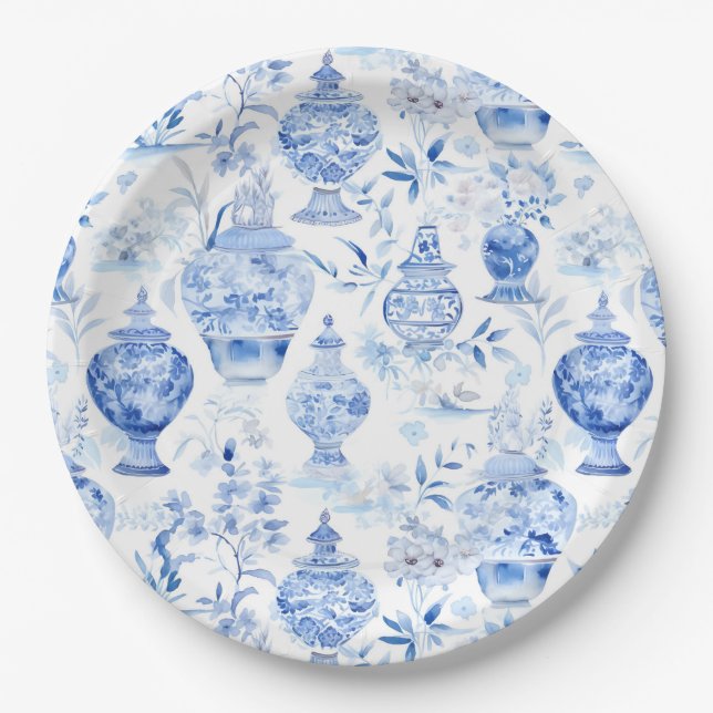 Plato De Papel Placas de papel azul Chinoiserie (Anverso)