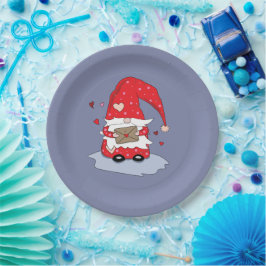 Plato De Papel Placas de papel azul con un gnomo vestido en rojo