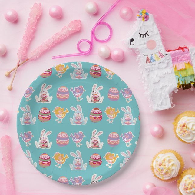 Plato De Papel Placas de papel azul de piedra lunar de patrón de  (Fiesta)