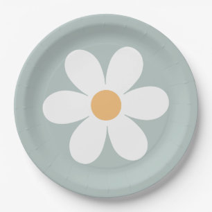 Plato De Papel Placas de papel azul Retro Daisy