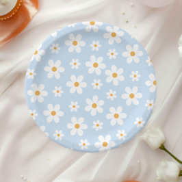 Plato De Papel Placas de papel azul Retro Daisy