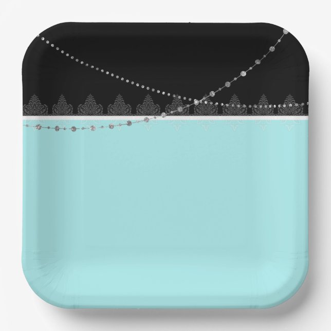 Plato De Papel Placas de papel azul y negro (Anverso)