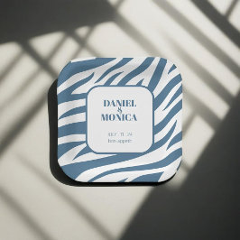 Plato De Papel Placas de papel azul zebra pastel y bolas - Elegan
