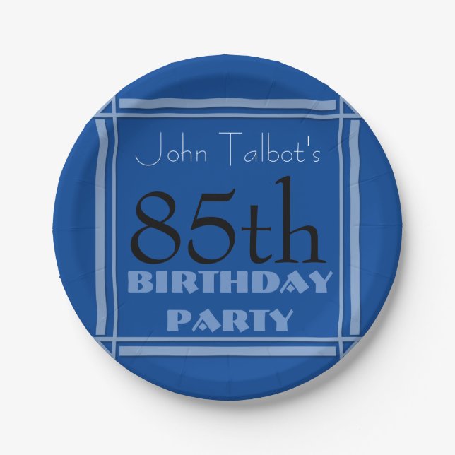 Plato De Papel placas de papel azules del 85o de cumpleaños (Anverso)
