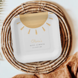 Plato De Papel Placas de papel Baby Shower amarillas de Boho Suns