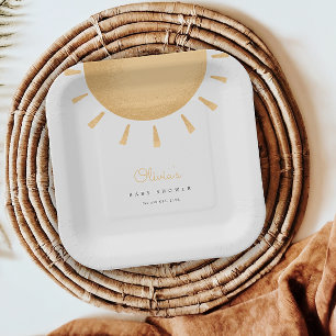 Plato De Papel Placas de papel Baby Shower amarillas de Boho Suns