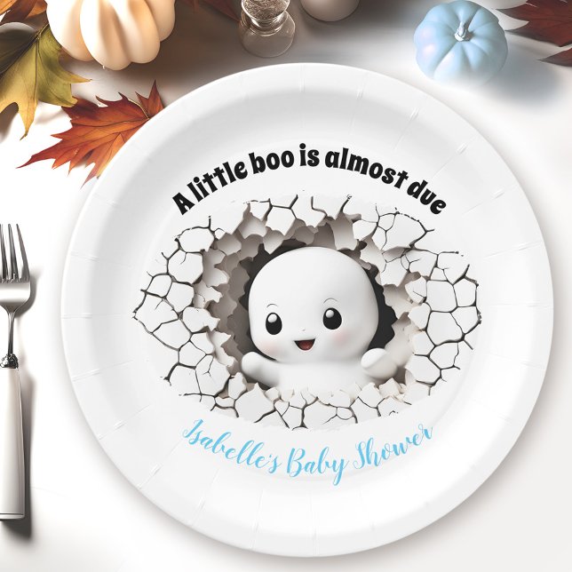 Plato De Papel Placas de papel Baby Shower azul Peeking Little Bo (Peeking Little Boo Blue Baby Shower Paper Plates)