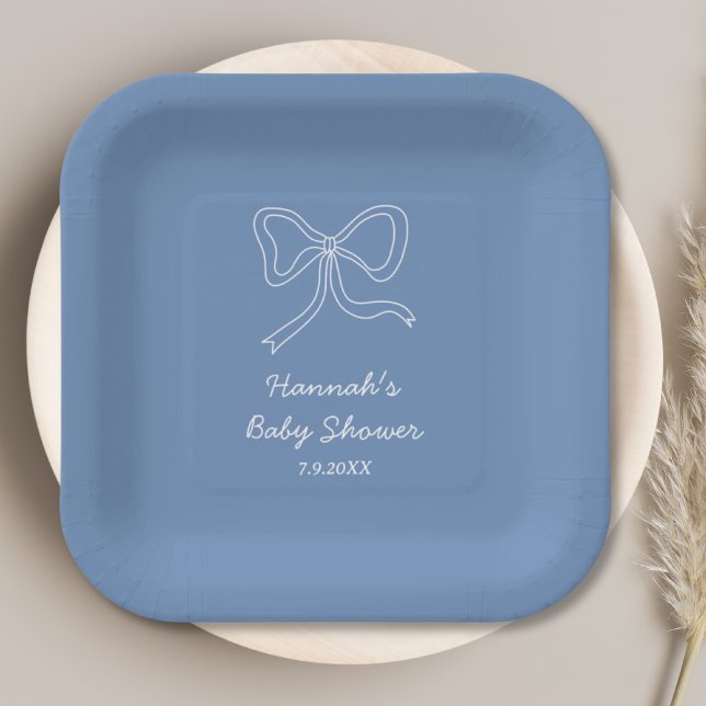 Plato De Papel Placas de papel Baby Shower azul turbias y persona (Personalized Dusty Blue Baby Shower Paper Plates
)
