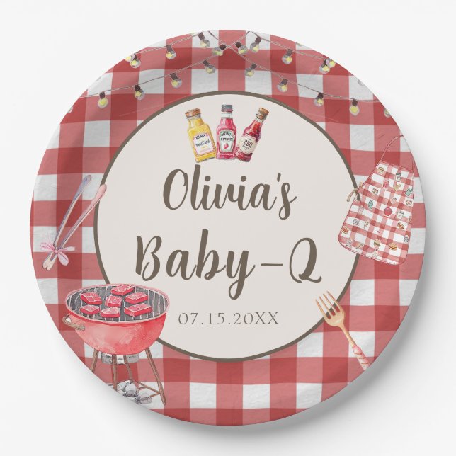 Plato De Papel Placas de papel Baby Shower BBQ Baby Q (Anverso)