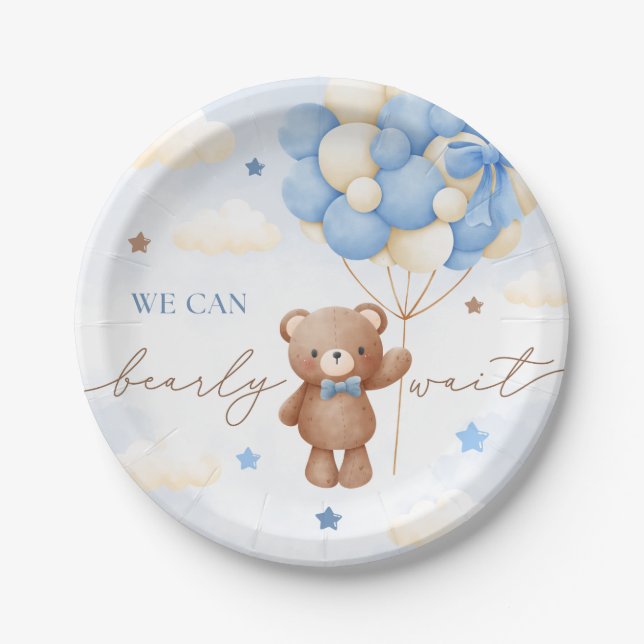 Plato De Papel Placas de papel Baby Shower Bear Bear Balloon Boy (Anverso)