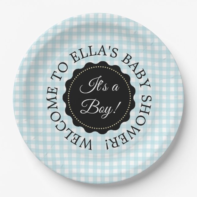 Plato De Papel Placas de papel Baby Shower Blue Chevron (Anverso)