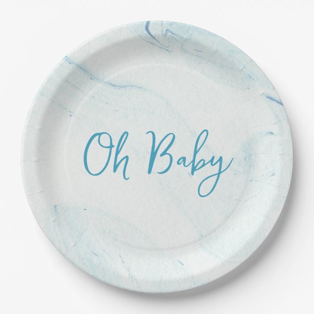 Plato De Papel Placas de papel Baby Shower Blue Marble Boy (Anverso)