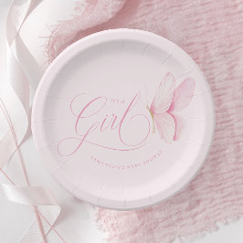 Plato De Papel Placas de papel Baby Shower Chica de mariposas ros