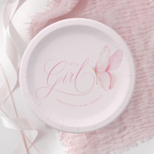 Plato De Papel Placas de papel Baby Shower Chica de mariposas ros