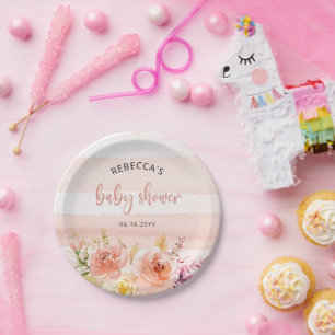 Plato De Papel Placas de papel Baby Shower con flores de color ro
