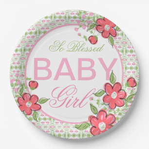 Plato De Papel Placas de papel Baby Shower con flores de coral y 