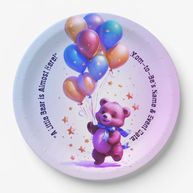Plato De Papel Placas de papel Baby Shower con globo de oseo Tedd (Anverso)