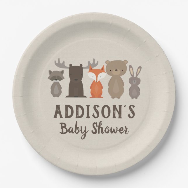 Plato De Papel Placas de papel Baby Shower con temas de Woodland (Anverso)