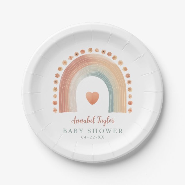 Plato De Papel Placas de papel Baby Shower de arcoiris boho - acu (Anverso)