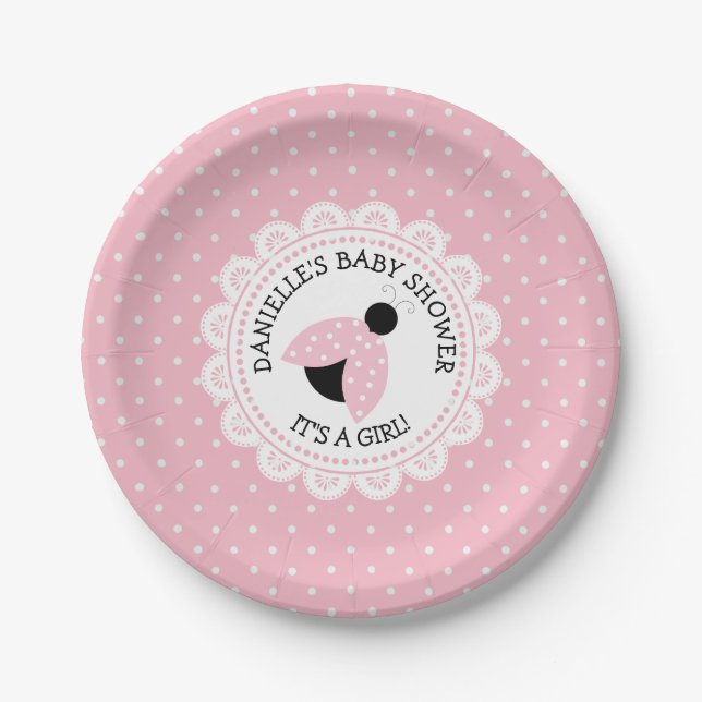 Plato De Papel Placas de papel Baby Shower de bujía rosa personal (Anverso)
