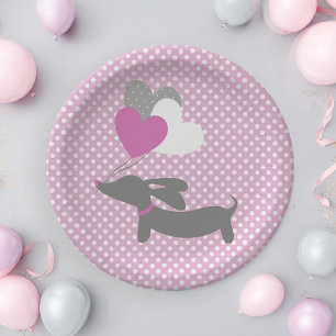 Plato De Papel Placas de papel Baby Shower de Chica rosa Dachshun