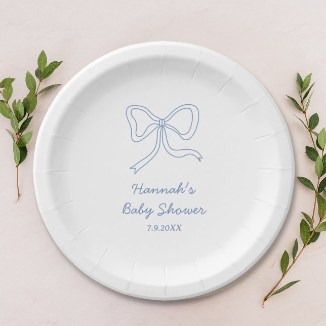 Plato De Papel Placas de papel Baby Shower de cinta azul personal (Personalized Blue Ribbon Baby Shower Paper Plates
)