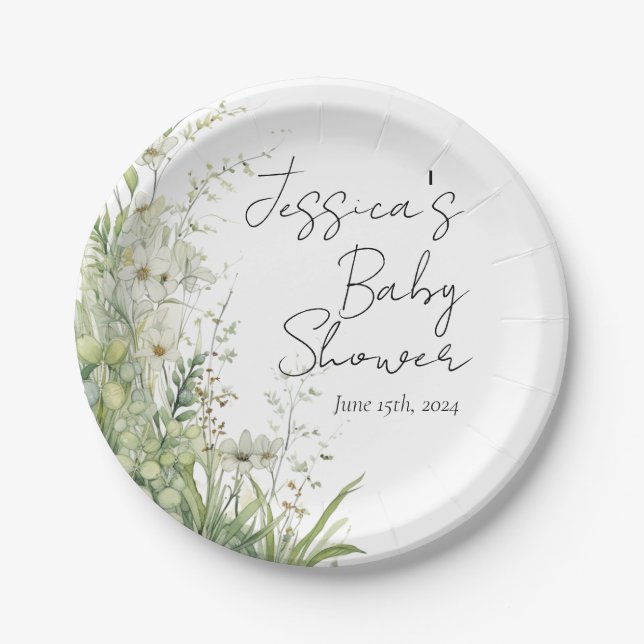 Plato De Papel Placas de papel Baby Shower de flores silvestres v (Anverso)