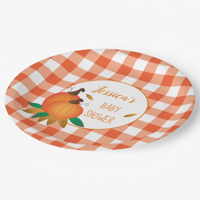 Plato De Papel Placas de papel Baby Shower de la naranja Plaid Fa (Angular)