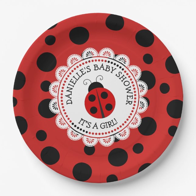 Plato De Papel Placas de papel Baby Shower de Red Ladybug persona (Anverso)