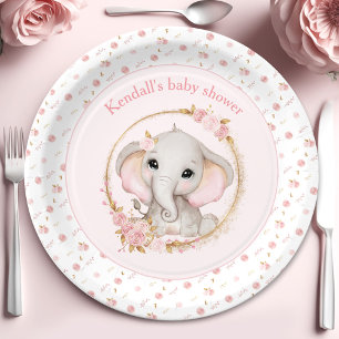 Plato De Papel Placas de papel Baby Shower de rosas rosadas para
