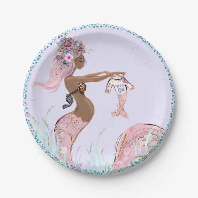 Plato De Papel Placas de papel Baby Shower de sirena de la comuni (Anverso)