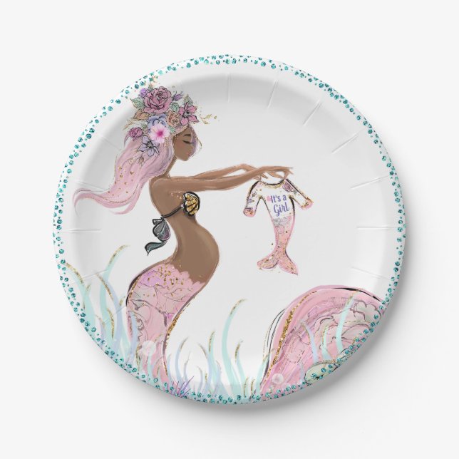 Plato De Papel Placas de papel Baby Shower de sirena étnica (Anverso)