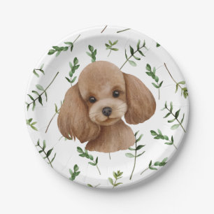 Plato De Papel Placas de papel Baby Shower de Toy Poodle Greenery