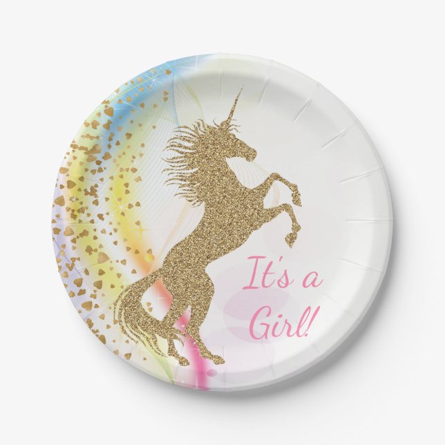 Plato De Papel Placas de papel Baby Shower de Unicorn (Anverso)