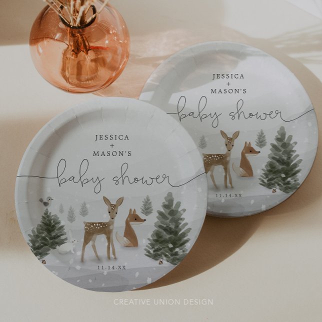 Plato De Papel Placas de papel Baby Shower de Winter Boho Woodlan (Subido por el creador)