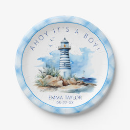 Plato De Papel Placas de papel Baby Shower del faro azul náutico