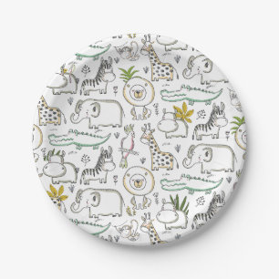 Plato De Papel Placas de papel Baby Shower Doodle Safari