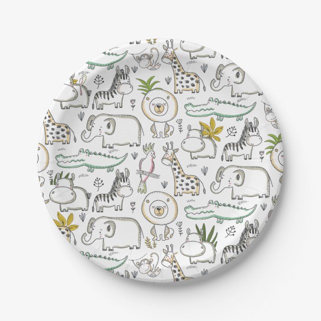 Plato De Papel Placas de papel Baby Shower Doodle Safari (Anverso)