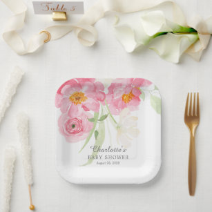 Plato De Papel Placas de papel Baby Shower floral de flores de pr