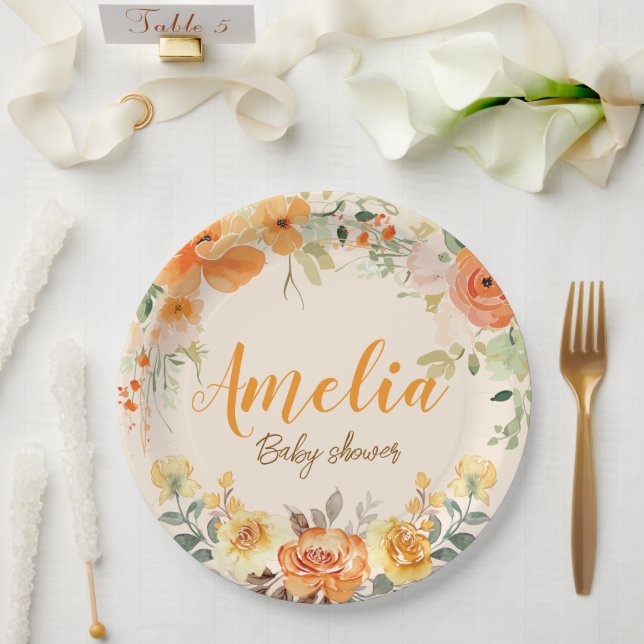 Plato De Papel Placas de papel Baby Shower floral de mano (Boda)