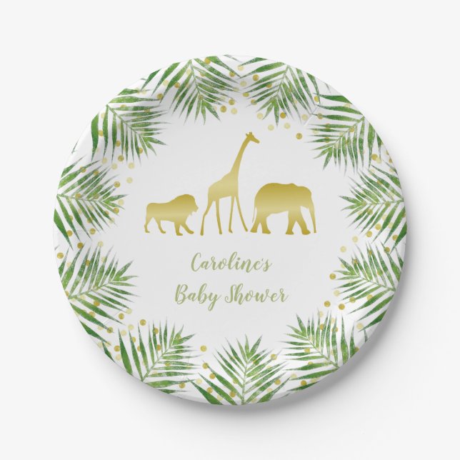 Plato De Papel Placas de papel Baby Shower Gold Safari (Anverso)