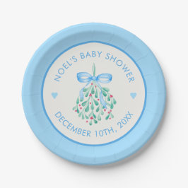 Plato De Papel Placas de papel Baby Shower Mistletoe azul